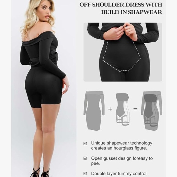 Popilush Shapewear Dress Off Shoulder Mini Dress Shapewear Long sleeve size XXL - Picture 2 of 6